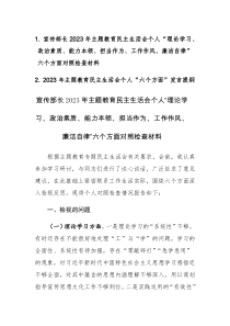 宣传部长2023年主题教育民主生活会个人“理论学习、政治素质、能力本领、担当作为、工作作风、廉洁