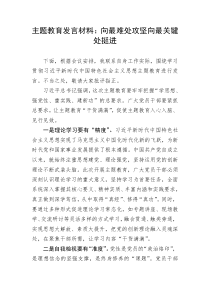 【主题教育】发言材料：向最难处攻坚向最关键处挺进