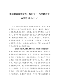 【主题教育】主题教育发言材料：知行合一+从主题教育中汲取“奋斗之力”