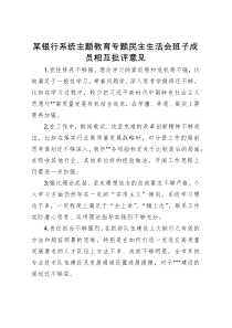 某银行系统主题教育专题民主生活会班子成员相互批评意见