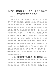 书记在主题教育民主生活会、组织生活会工作动员部署会上的发言