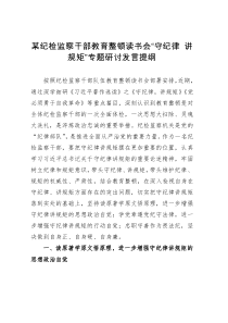 某纪检监察干部教育整顿读书会“守纪律 讲规矩”专题研讨发言提纲