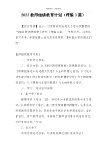 2023教师继续教育计划（精编3篇）