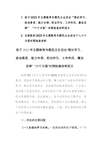 两篇：班子2023年主题教育专题民主生活会“理论学习、政治素质、能力本领、担当作为、工作作风、廉