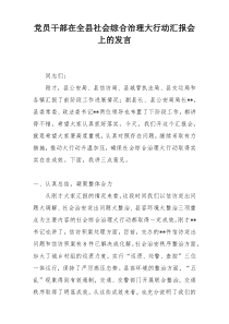 党员干部在全县社会综合治理大行动汇报会上的发言