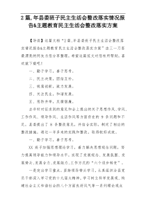 2篇,年县委班子民主生活会整改落实情况报告&主题教育民主生活会整改落实方案