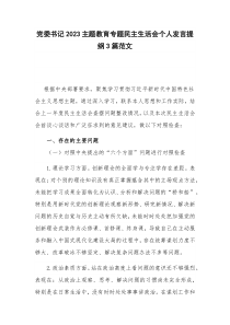 党委书记2023主题教育专题民主生活会个人发言提纲3篇范文