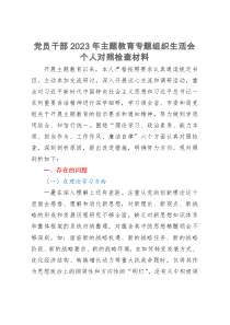 党员干部2023年主题教育专题组织生活会个人对照检查材料