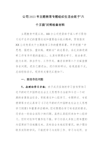 公司2023年主题教育专题组织生活会班子“六个方面”对照检查材料范文