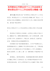 实用移动公司营业员个人工作总结范文 移动营业员个人工作总结范文精编3篇