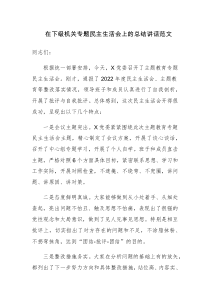 在下级机关专题民主生活会上的总结讲话范文