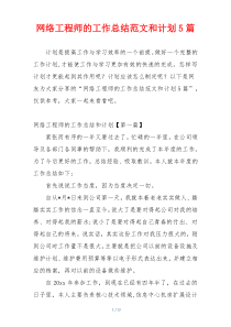 网络工程师的工作总结范文和计划5篇