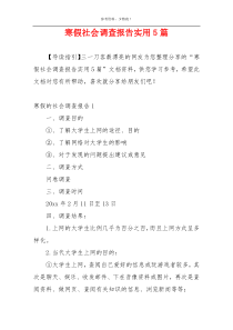 寒假社会调查报告实用5篇