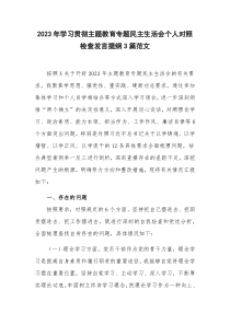 2023年学习贯彻主题教育专题民主生活会个人对照检查发言提纲3篇范文