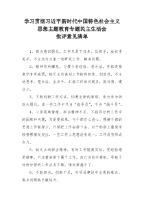 学习贯彻习近平新时代中国特色社会主义思想主题教育专题民主生活会批评意见清单