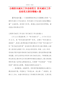 公路防灾减灾工作总结范文 防灾减灾工作总结范文报告精编4篇