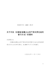 关于印发《安徽省省属企业资产损失责任追究