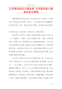 公司培训会议心得总结 公司培训会心得体会范文样例