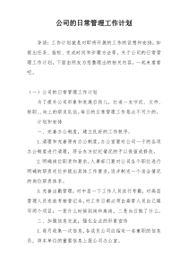 公司的日常管理工作计划