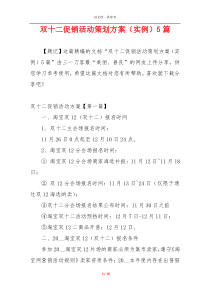 双十二促销活动策划方案（实例）5篇