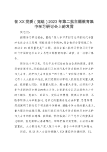 在XX党委（党组）2023年第二批主题教育集中学习研讨会上的发言