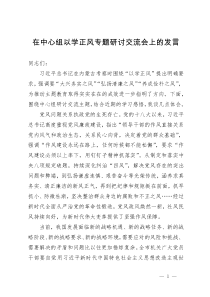 在中心组以学正风专题研讨交流会上的发言