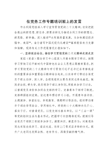 在党务工作专题培训班上的发言