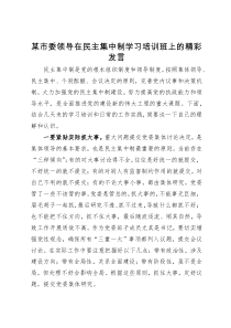 某市委领导在民主集中制学习培训班上的精彩发言