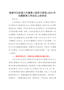 县委书记在深入开展第二批学习贯彻2023年主题教育工作会议上的讲话