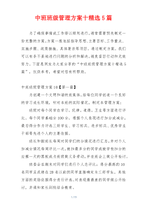 中班班级管理方案十精选5篇