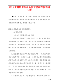 2023主题民主生活会发言提纲范例通用3篇