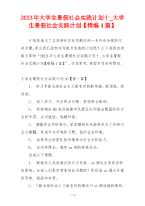 2023年大学生暑假社会实践计划十_大学生暑假社会实践计划【精编4篇】