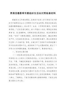 肃清流毒影响专题组织生活会对照检查材料