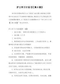 护士学习计划【汇集8篇】