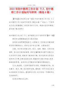 2023年初中教师工作计划 个人 初中教师工作计划如何写样例（精选8篇）