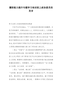 履职能力提升专题学习培训班上政协委员的发言