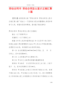 劳动合同书 劳动合同怎么签才正规汇聚3篇