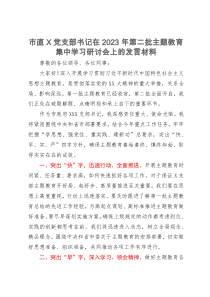 市直机关党支部书记在2023年第二批主题教育集中学习研讨会上的发言材料