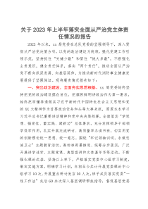 关于2023年落实全面从严治党主体责任情况的报告