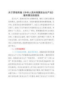 关于贯彻实施《中华人民共和国安全生产法》落实情况的报告