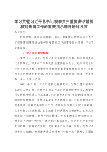 学习贯彻习近平总书记视察贵州重要讲话精神和对贵州工作的重要指示精神研讨发言