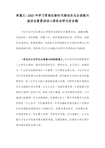 两篇文：2023年学习贯彻在新时代推动东北全面振兴座谈会重要讲话心得体会研讨发言稿