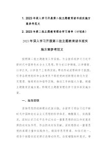 2023年深入学习开展第二批主题教育读书班实施方案及理论学习清单（计划表）参考范文