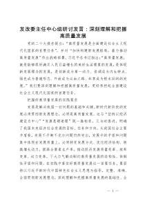 发改委主任中心组研讨发言：深刻理解和把握高质量发展