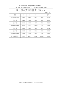 预计现金支出计算表（表九）