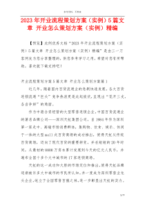 2023年开业流程策划方案（实例）5篇文章 开业怎么策划方案（实例）精编