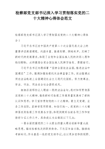 检察部党支部书记深入学习贯彻落实党的二十大精神心得体会范文