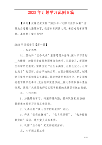 2023年计划学习范例5篇