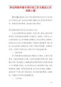 净化网络环境专项行动工作方案怎么写范例3篇