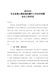 县长在全县禁止燃放烟花爆竹工作动员部署会上的讲话